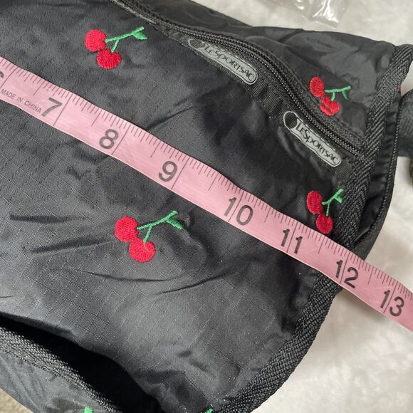 LeSportsac HTF Red Cherries Embroidered Shoulder Bag Purse Clean Black - Picture 7 of 10